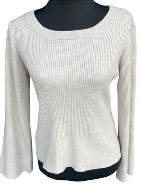 Splendid Oatmeal Ribbed Scoop Neck Slight Bell Sleeve Sweater (S)
